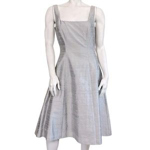 VINTAGE 90’s Y2K Silver Raw Silk Square Neck Fit & Flare Party Dress